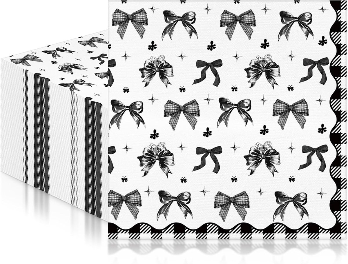 Servetten Papieren - Servetten - Tafel Servetten - Papier - Papieren Wegwerp Servetjes - Feestservetten - Voorjaar Servetten - Lunch/Diner Tafel Decoratie - 2 Laags - Wit en Zwart - 33 x 33 cm - 20 Stuks - van Imperatoris