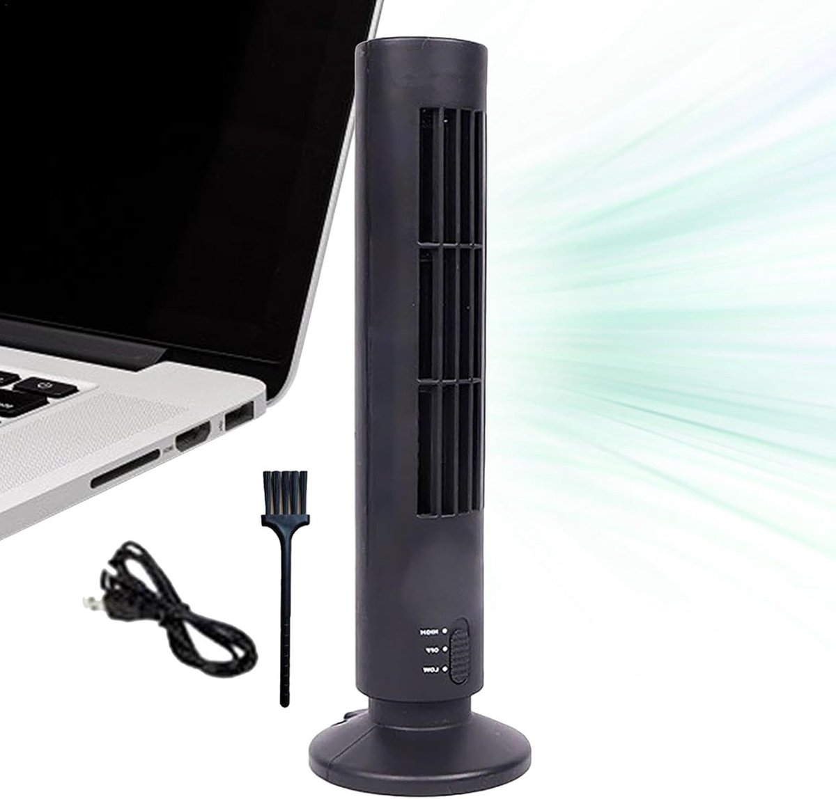Staande Ventilator - Torenventilator Bladloos - Energiebesparend Koelen - Stille Werking USB Poort - 11x11x11 cm - Zwart – foto 7