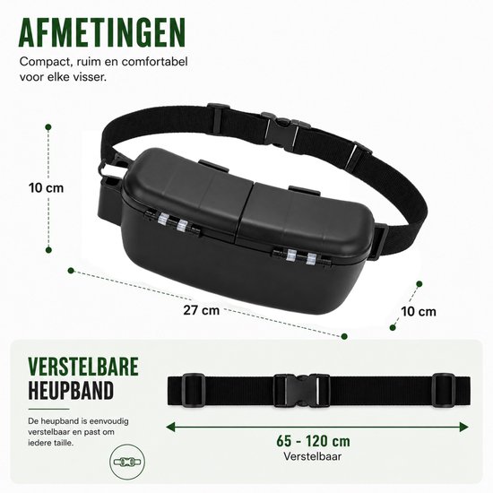 Visaas Heuptas met Opbergdoos - Fishing Tackle Box voor Vis-aas, Haken & Onderlijnen - Verstelbare Heupgordel - Viskoffer Organizer - Vaderdag Cadeau - 27 x 10 x 10 cm — afbeelding 5