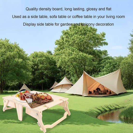 Opvouwbare Picknicktafel - Houten Tafelmand - Buiten Genieten - Met Wijnglashouder - 36 x 25 x 4 cm - Houtnerf — afbeelding 3