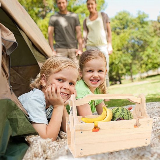 Opvouwbare Picknicktafel - Houten Tafelmand - Buiten Genieten - Met Wijnglashouder - 36 x 25 x 4 cm - Houtnerf — afbeelding 5