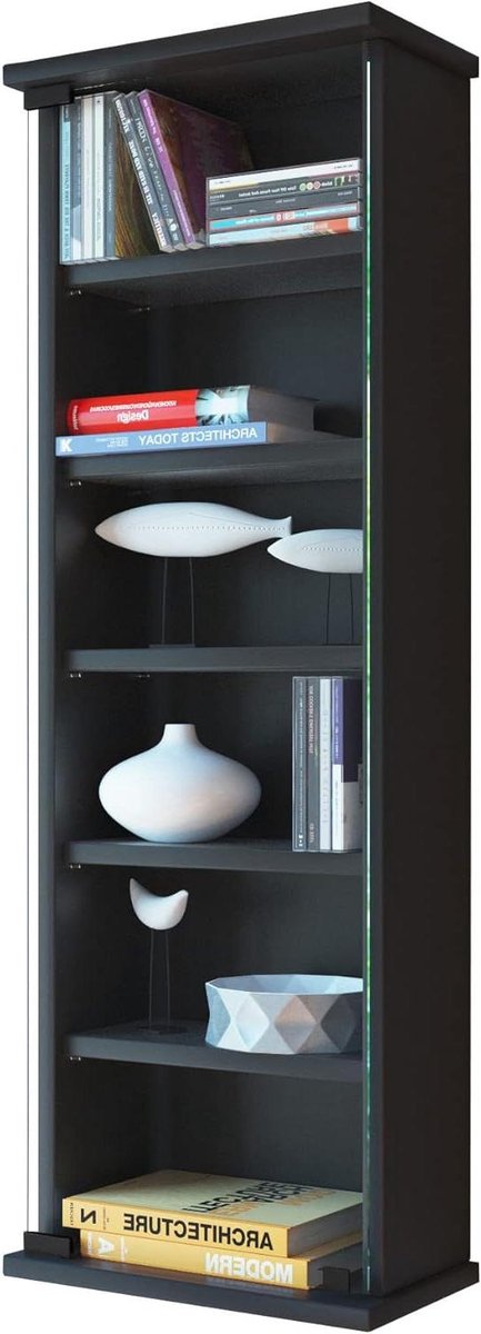 Wandkast met deur - Vitrinekast CD DVD - Opbergen media - Met veiligheidsglas - 92 x 31 x 18 cm