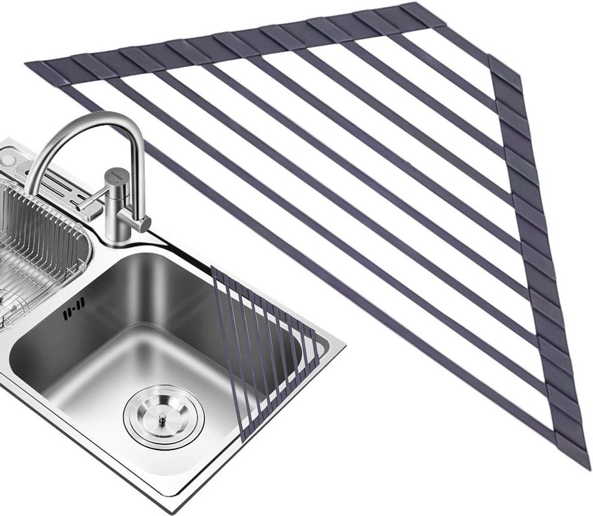 Gootsteen Rek - Keuken Organizer - Keuken Drogen - Opvouwbaar Ontwerp - 40 x 23 cm - Zwart