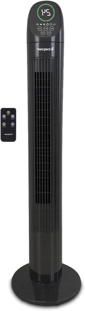 Torenventilator - Ventilator met voet - Kamertemperatuur regelen - Met afstandsbediening - 75 uur timer - Zwart