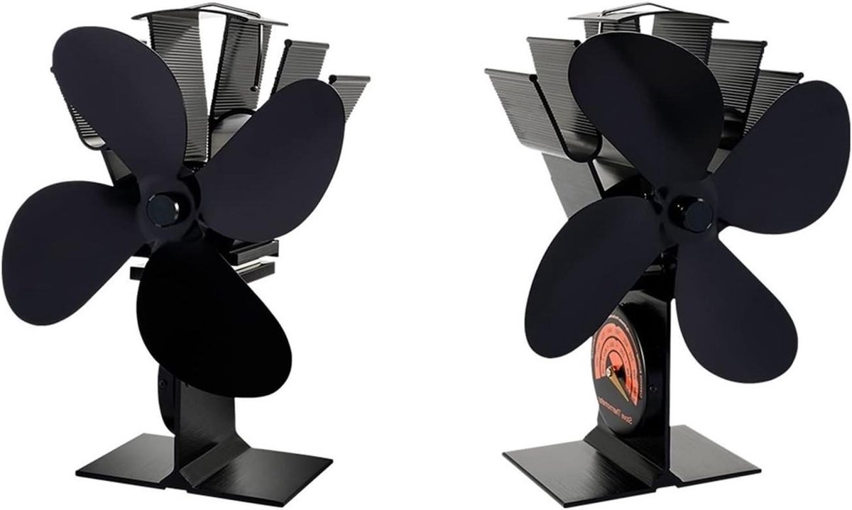 Houtkachel Ventilator - Warmtepomp Ventilator Kachel - Efficiënte Warmteverdeling - Stil Werking - 4 Bladen - Zwart