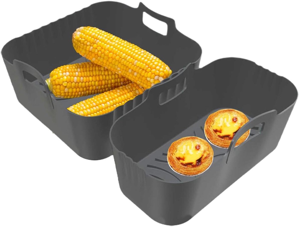 Airfryer Bakvorm - Friteuse Mand - Gezonder Koken - Anti-aanbaklaag - 2 stuks - Grijs