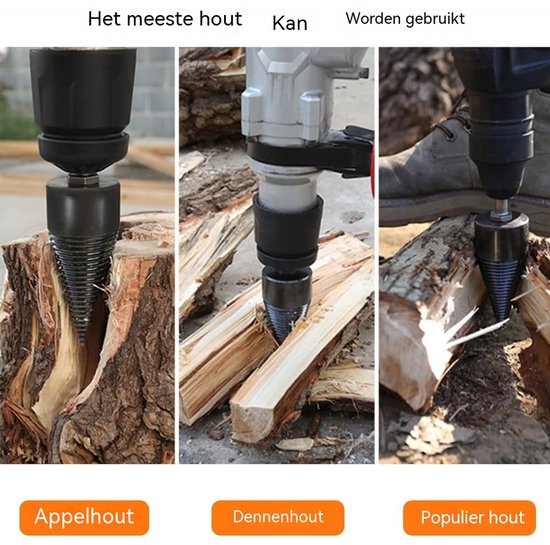 carmdering - Houtkloofboor - Hout Splitsende Boor - Conische Boorbit - Snelle Log Splitting - Universele Handgreep Compatibiliteit - Koolstofstaal Met Titaniumcoating - Antislip Groeven En Hittebestendig - Vermindert Fysieke Inspanning - 4 Delige Set van Carmdering — afbeelding 3
