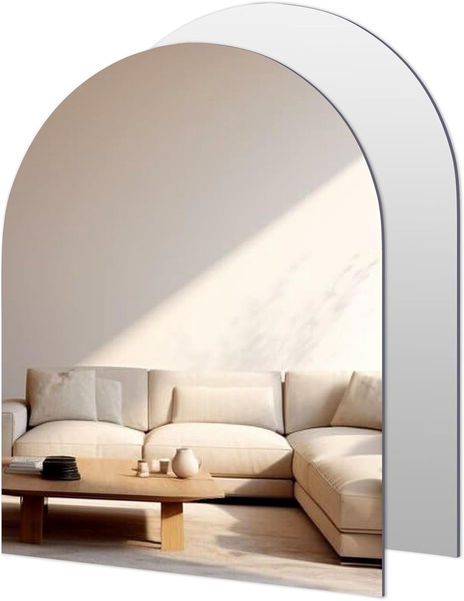 Set van 2 Zelfklevende Boogspiegels voor Badkamer, Frameless Wandspiegel 40×30cm, Decoratieve Spiegel voor Woonkamer, Gastentoilet en Slaapkamer, DIY Decoratie