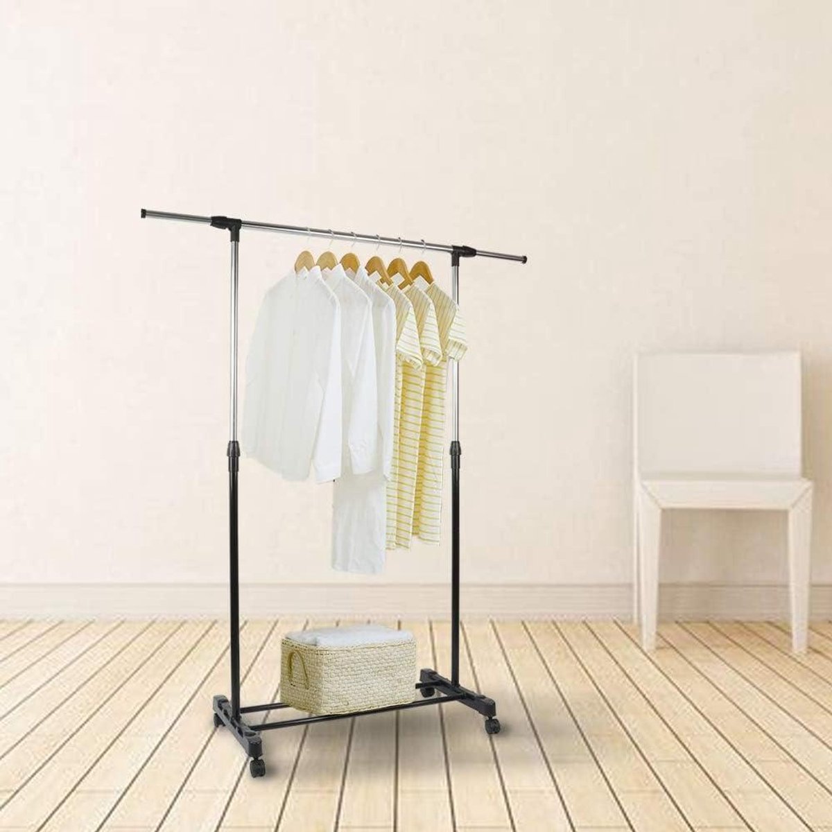 Cannoli Kapstok - Kledingrek Wasrek - Kleding Opbergen - Dubbele Uittrekbare Stang - 84-150 x 42 x 108-170 cm - Zilver
