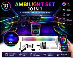 Ambilight Auto Interieur Verlichting 10-in-1 – 6 LED Strips + 4x Voetverlichting – Flow Effect – App Bediening – Muziek Sync – USB Plug & Play