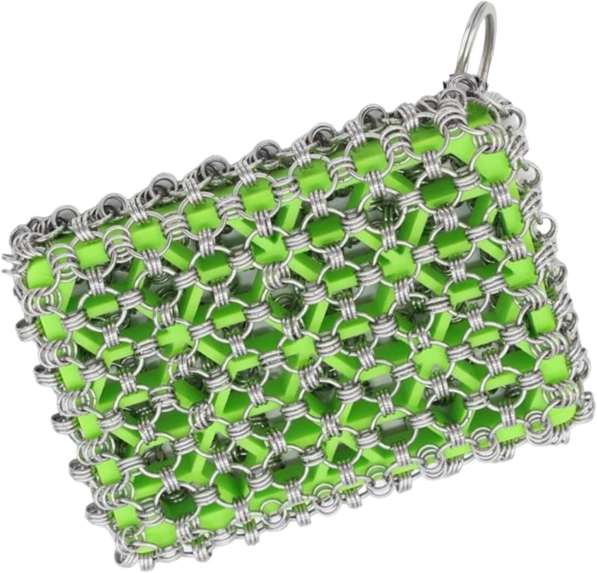 Roestvrijstalen Schrobber - Kettingmail Reiniger - Gietijzer Reinigen - Heavy-Duty Ontwerp - 12x8x2 cm - Groen