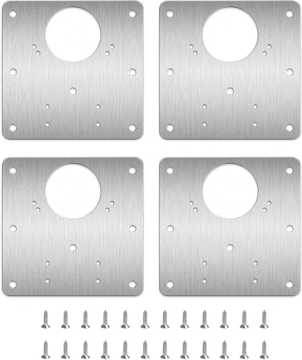 Scharnier Reparatieplaat - Kast Scharnier Plaat - Meubels Repareren - Verdikt Roestvrij Staal - 90 x 90 mm - Zilver