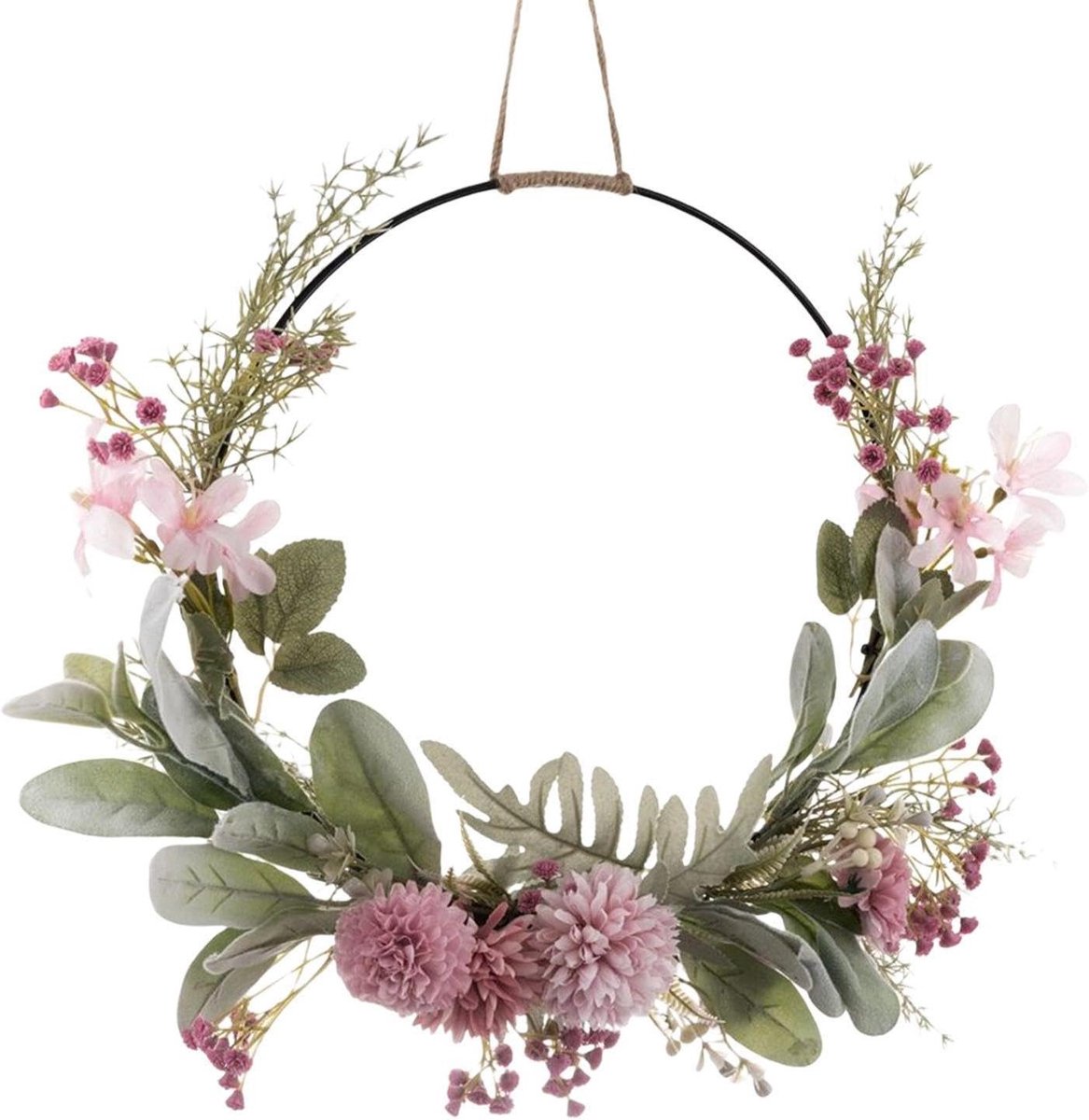 Bloemenkrans - Decoratieve Krans - Voordeur Versieren - Kunstbloemen met Bladeren - 41 cm