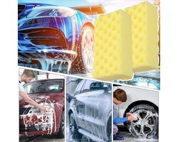 Autospons - Wasspons Schuimspons - Auto Reinigen - Golfvormige Structuur - 17.5x11x7cm - Geel