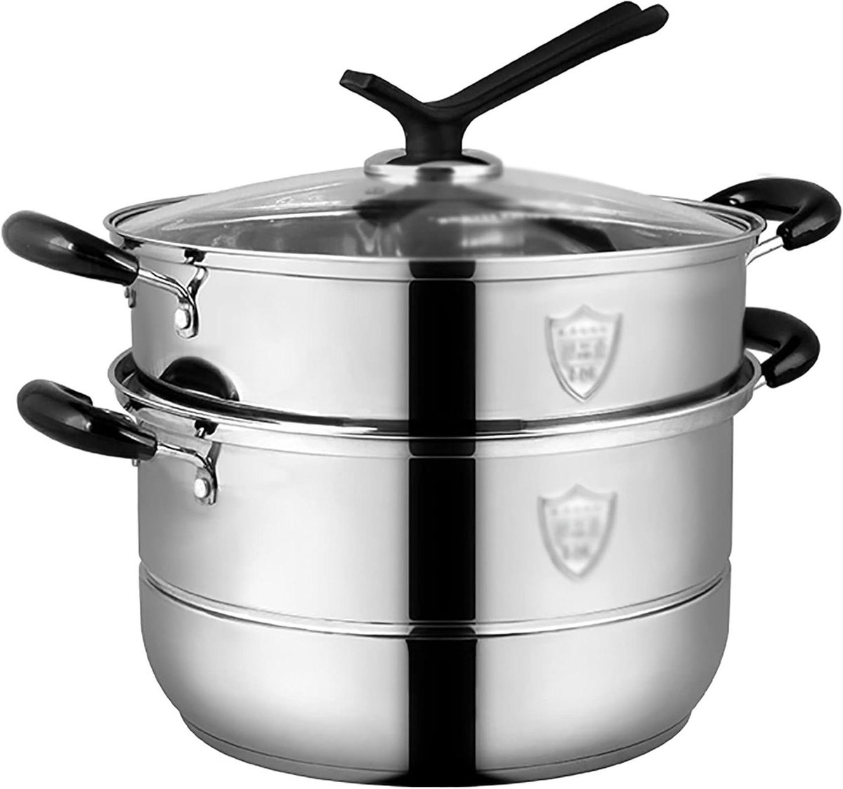 Stoompan Roestvrij Staal - Soeppan Kookpan - Gezond Koken - Dubbele Bodem - 28 cm - Zilver