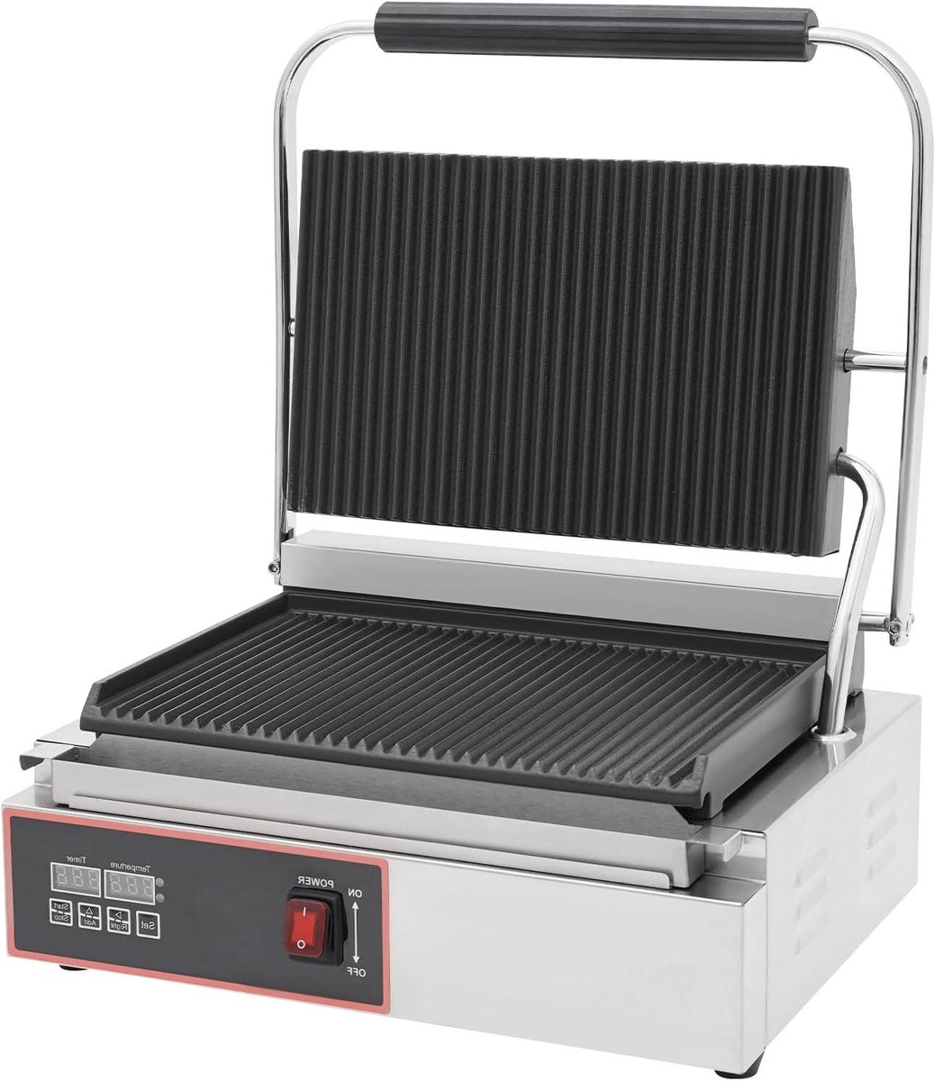 Elektrische Contactgrill - Panini Grill Binnen - Snel Grillen Thuis - Dubbele Verwarming - 43x37x19 cm - Zilver Zwart