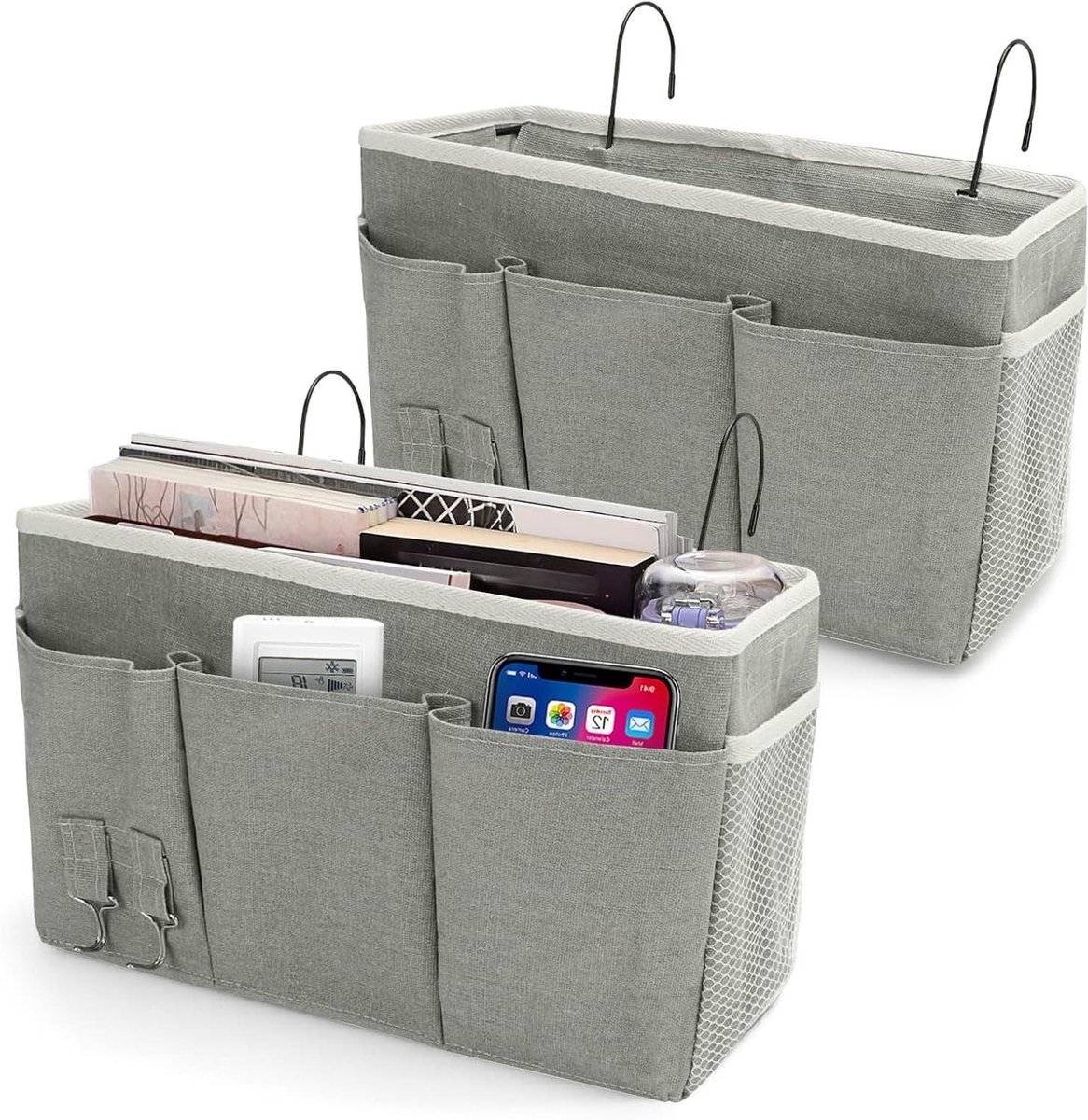 Bed Organizer Set - Hangende Opberger - Nachtkastje Vervanger - Met Bodemplaat - 2 Stuks - Grijs