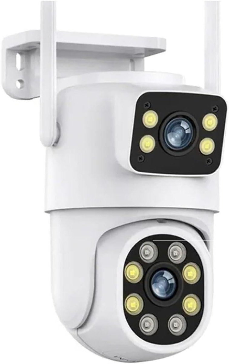 Beveiligingscamera Buiten - PTZ Camera Wifi - Huis Beveiligen - Dubbele Lens Dual Screen - 8MP - Wit