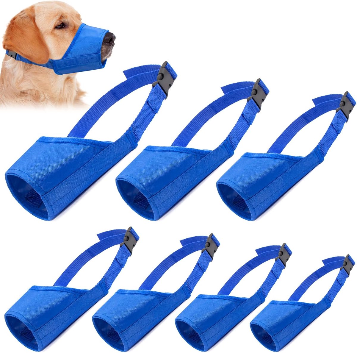 7-delige muilkorfset voor honden, voorkomt bijten, blaffen en kauwen; verstelbare maat, geschikt voor kleine, middelgrote en grote honden; zacht en comfortabel, geschikt voor honden met een lange snuit.