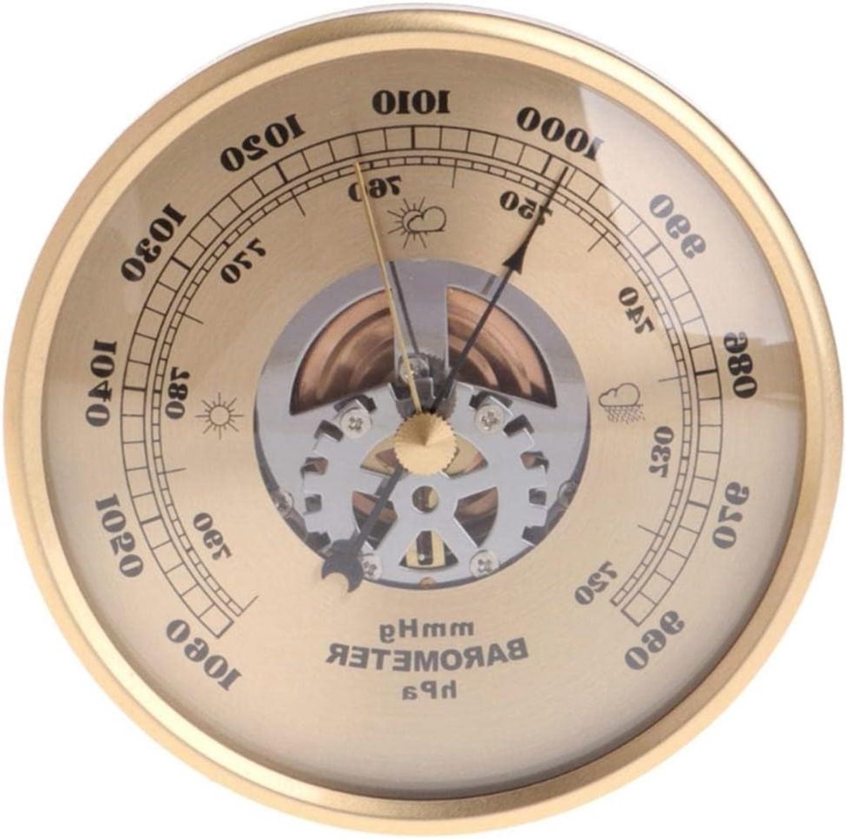 Weerstation Barometer - Luchtdruk meter - Weer voorspellen - Metal Koperlook - 108 mm Diameter - Goud