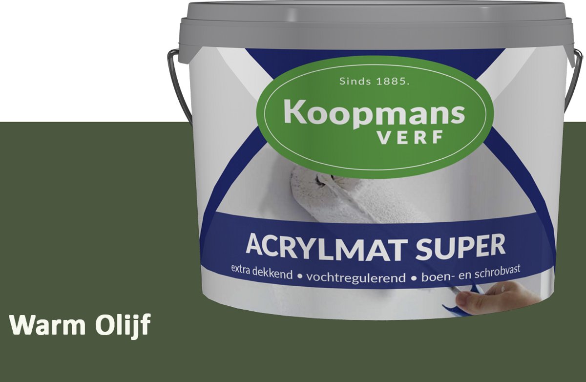 Koopmans Acrylmat Super Matte Muurverf – Professionele Binnenmuurverf en Buitenmuurverf – Reukarm en Afwasbaar – Warm Olijf – 10 liter