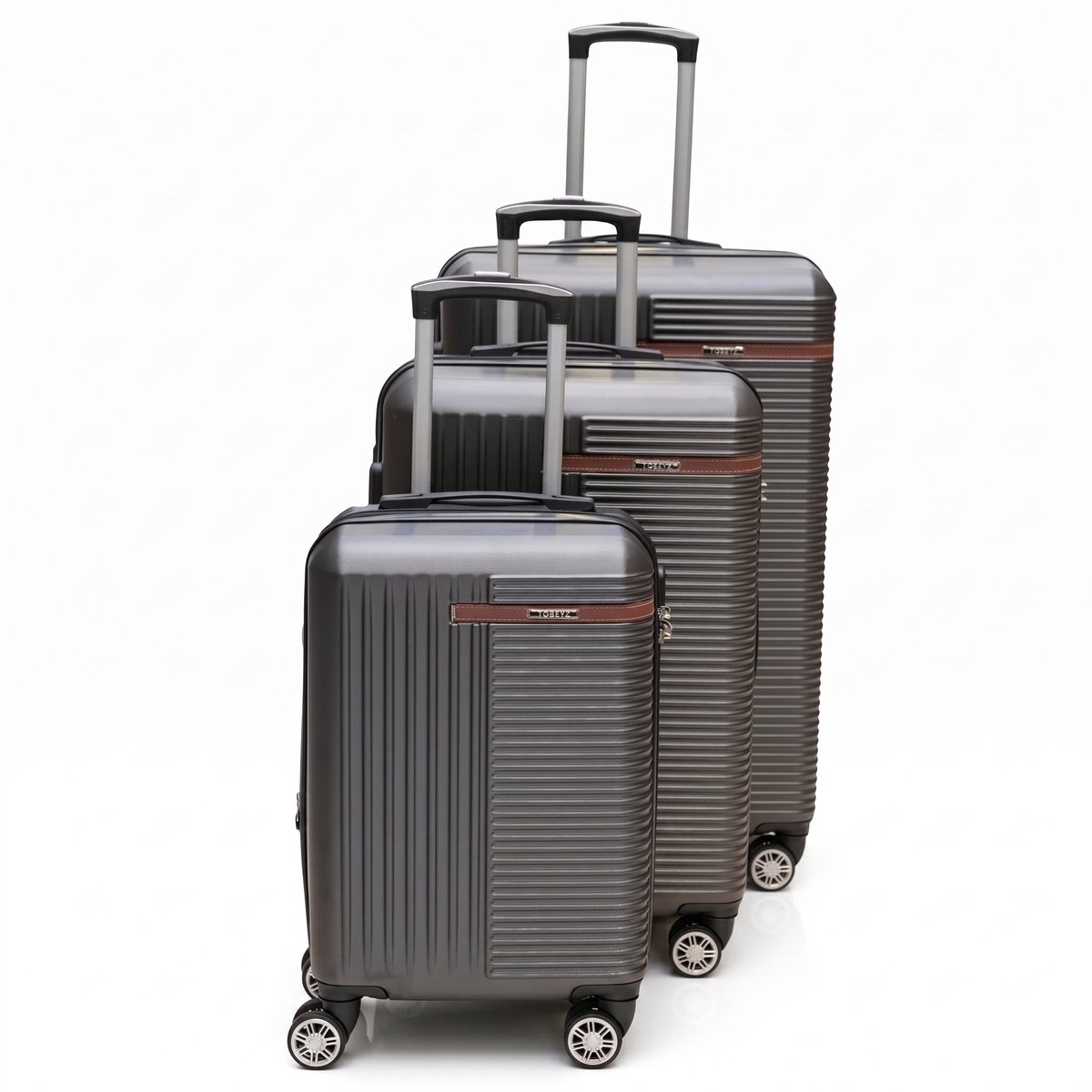 Tobeyz - Premium Kwaliteit Kofferset met Hoesje - 3 Delige Donker Grijs Reiskoffer - Donker Grijs Bagageset - Donker Grijs Handbagage en Grote Koffer - Kan op 4 Wielen rijden - Stevig ABS - Lichtgewicht - Donker Grijs Handbagage Koffer met Slot