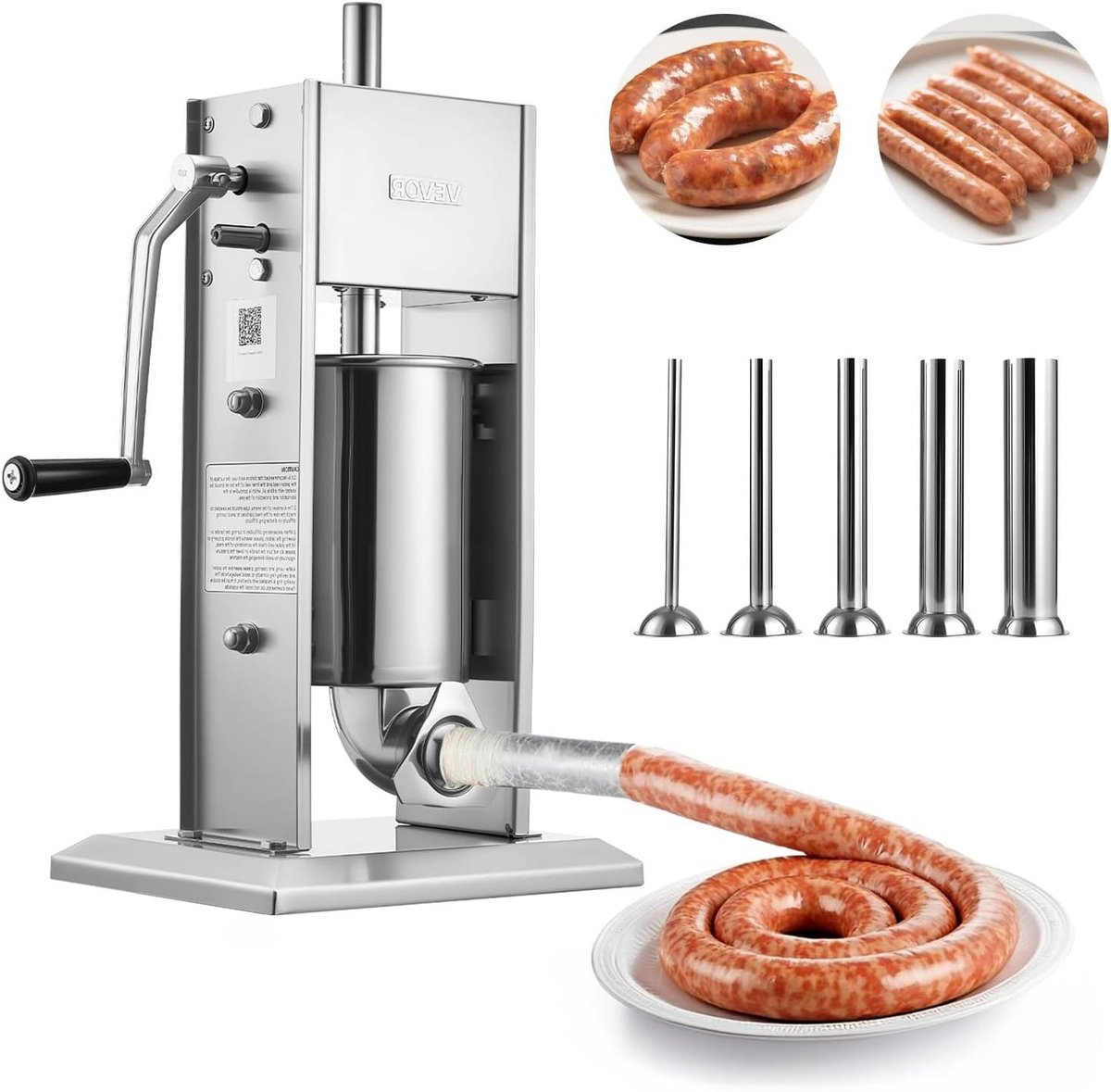 Handmatige worstvulmachine - Worstmaker Keuken - Zelf Worst Maken - Roestvrij Staal - 3 Liter Capaciteit - Zilver