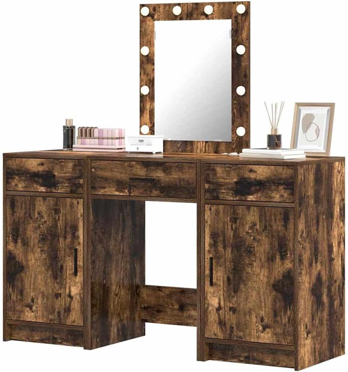 Kaptafel Met Spiegels - Make-up Station - Slaapkamer Inrichten - Verstelbare Verlichting - 50 x 41 x 135 cm