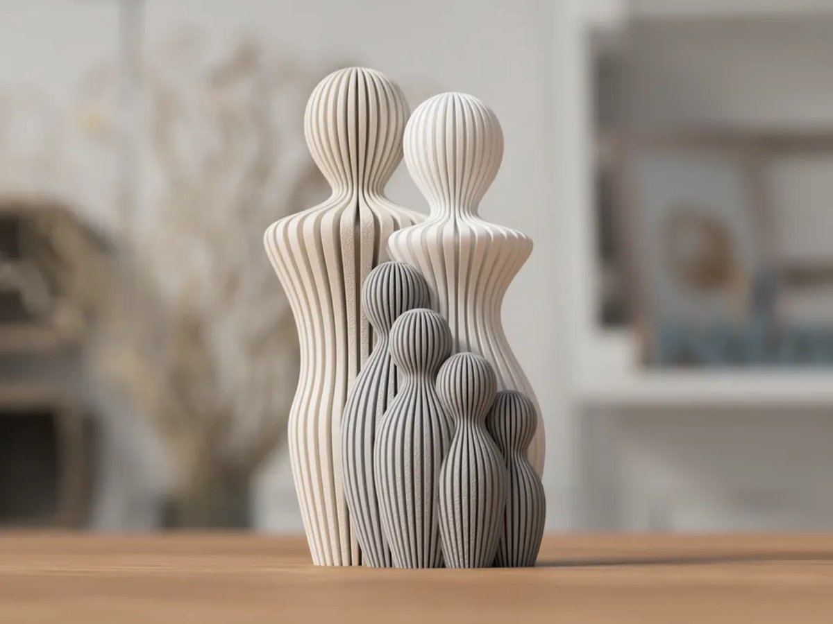 Beeld Gezin met 4 kinderen – Moderne Familie Sculptuur voor Interieur | Abstracte Design Decoratie | Minimalistische Woondecoratie