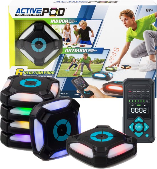 Active Pod - Interactief licht- en reactiespel - Sportief actiespel voor binnen en buiten - 10 spelmogelijkheden