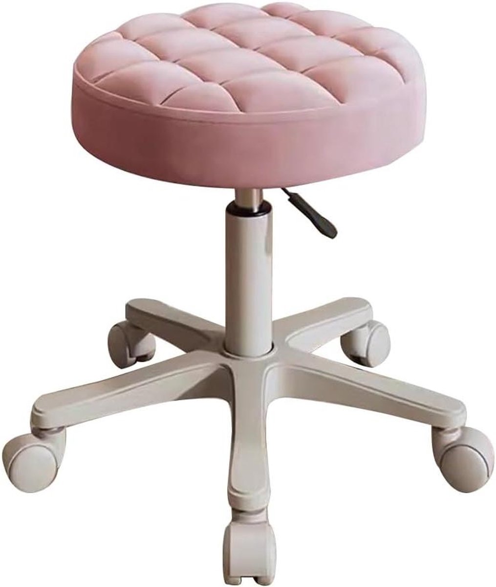 Verstelbare Kappersstoel - Draaibare Kruk - Make-up Zitten - Met Wielen - Rond - Roze