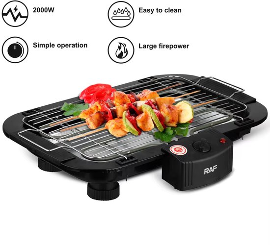 Elektrische Grillplaat - Teppanyaki Bakplaat - Tafelgrill - 6 personen - Regelbare thermostaat - Geschikt voor thuisfeesten, kamperen en binnenbarbecue - Zwart — afbeelding 4
