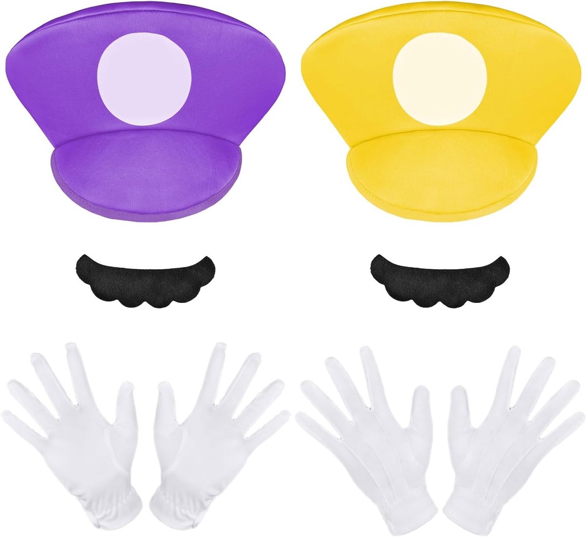 Mario Kostuum Set met 3 Cosplay Accessoires voor Volwassenen en Kinderen - Hoeden, Snorren en Witte Handschoenen voor Feestjes en Verkleedpartijen