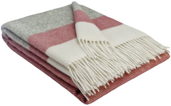 Plaids.shop® Wollen Plaid - MALMO - Oud-Roze-Lichtgrijs-Wit (140x200cm)