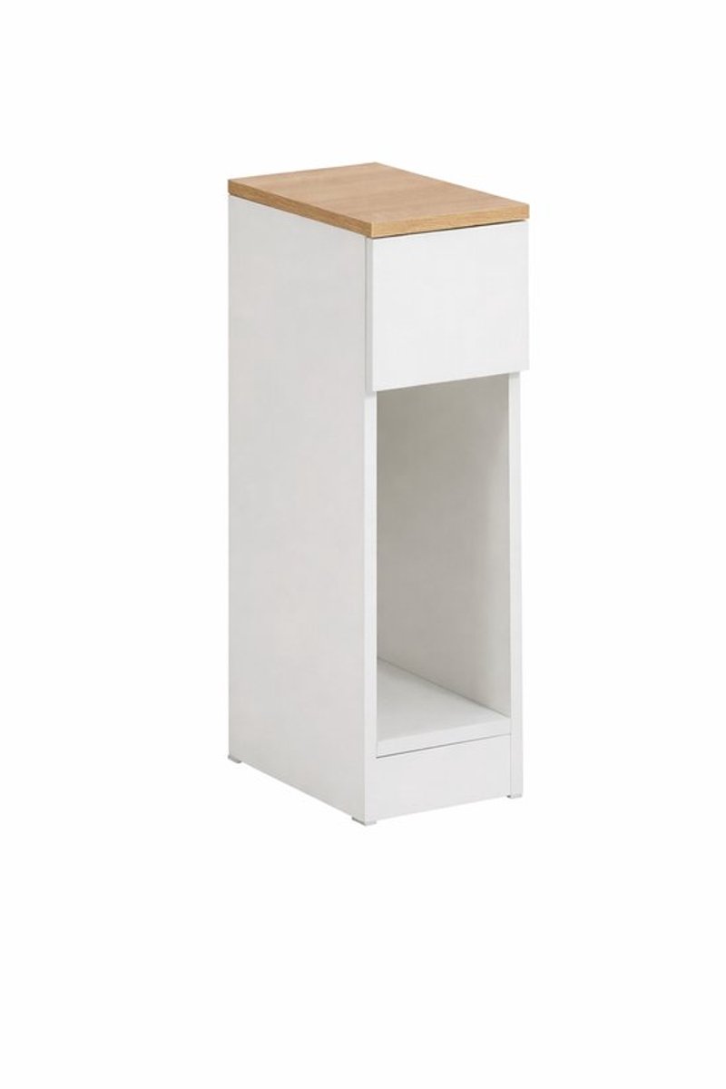 Nachtkastje - Smal nachtkastje - Nachtkastje met lade - Bijzettafel voor Boxspring & Bed – Houten Top – Compact & Modern – Wit - 20 cm Breed