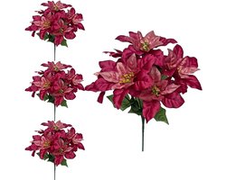 Bordeauxrode zijden bloemen boeket met kunstmatige kerststerren en bladeren voor kerstdecoratie, tafelstuk en kransversiering