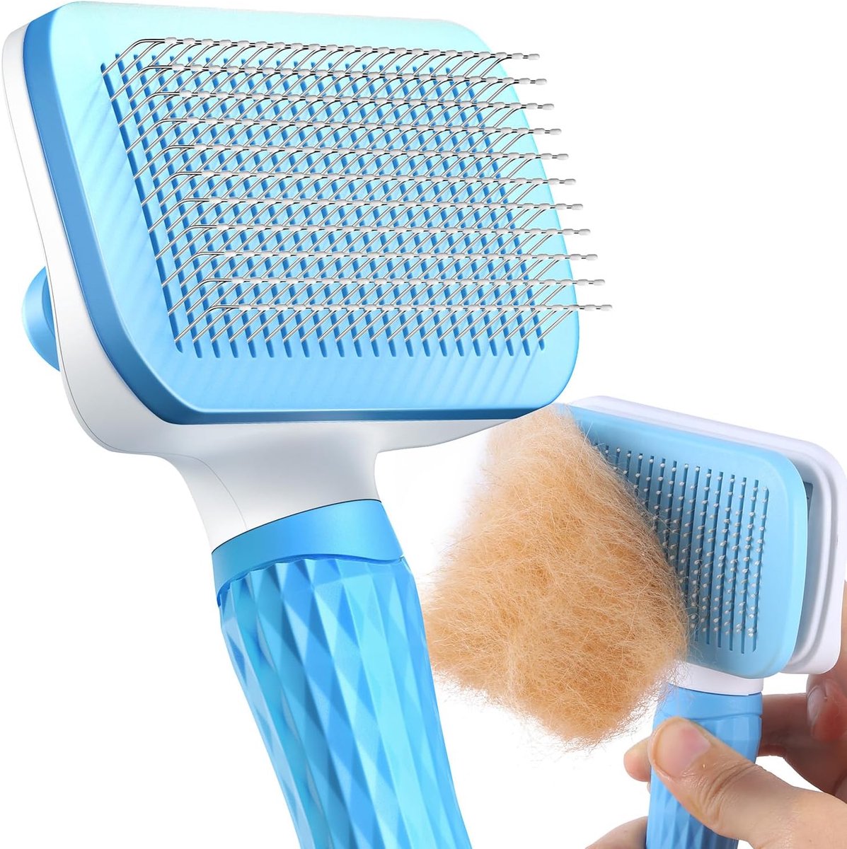 OLOEY Hondenborstel-Kattenborstel-Huisdierborstels-Zelfreinigende Slicker Borstel voor Honden Katten-Haarverwijderaar voor Lang Haar en Korthaar-Verwijdert Klitten en Knopen-Blauw