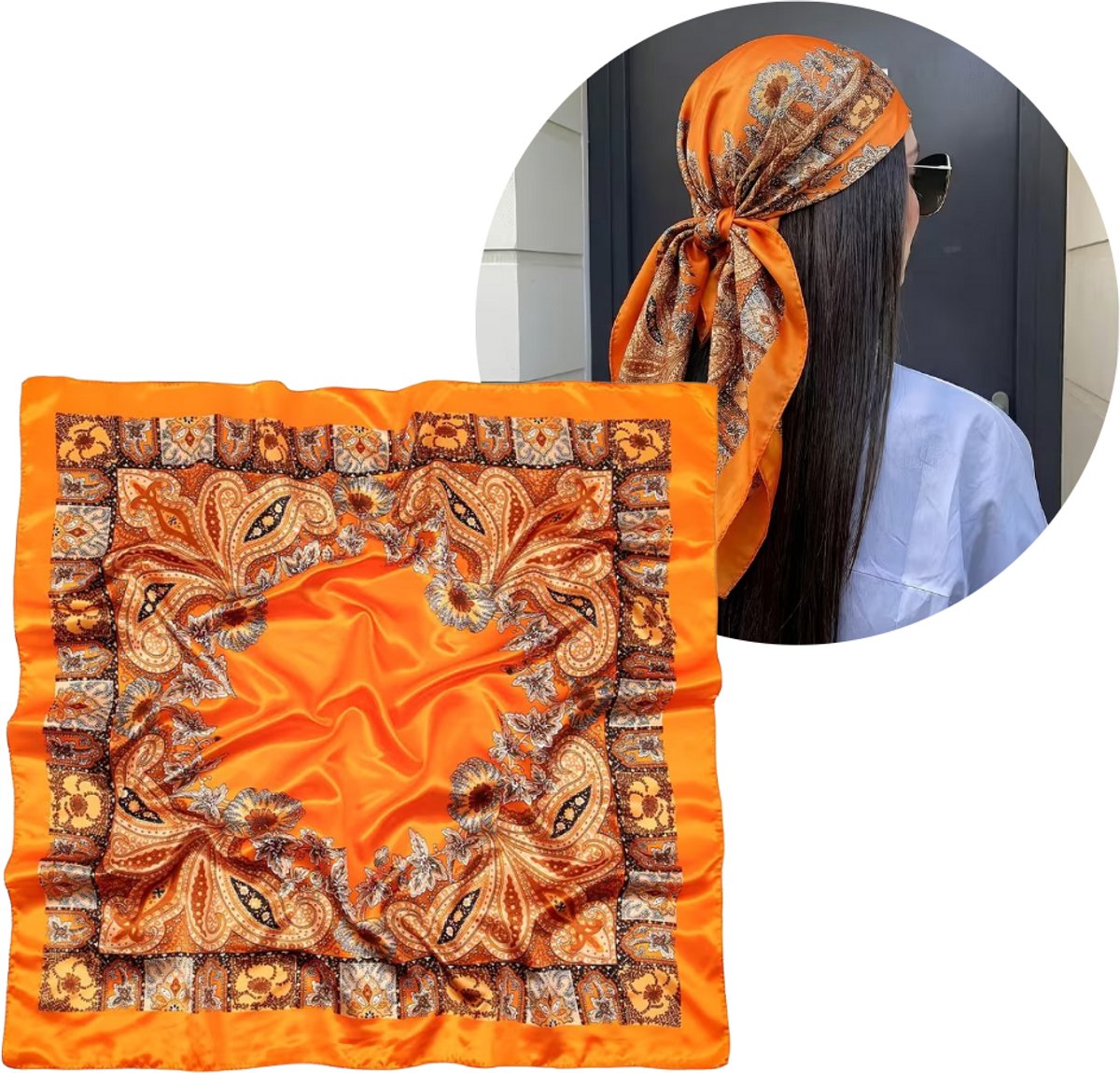 Flipflop Club® Scarf Orbanda | Satijnen Hoofdsjaal | Koningsdag & WK 2026 | Festival Head Scarf | Bandana | Headscarf | Oranje Sjaal Dames | Zijdezacht Sjaaltje