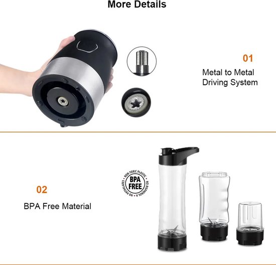 VIEMAE Blender to go - Mini blender - Blender draagbaar - Blender smoothie - Portable blender - 3-in-1 - 600mL - BPA-vrij - 500W — afbeelding 2