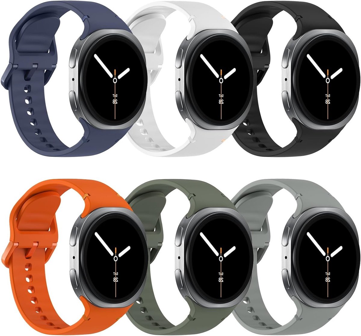 6 Pack Sport Bands Geschikt voor Samsung Galaxy Watch 8 en Classic - Zachte Siliconen Vervangband voor Dames en Heren, Comfortabel en Duurzaam