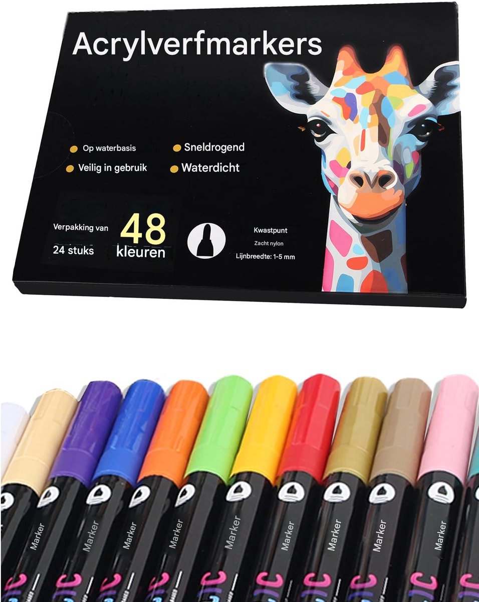 carmdering - Acryl Markeerstift - Dual-color Stift - 2-in-1 Stift - 24 stuks (48 kleuren), sneldrogend, geurloos - Dekkend, niet giftig - Op hout, steen, metaal en doek - Perfect voor kunstenaars en hobbyisten - Cadeau voor kerst en verjaardag