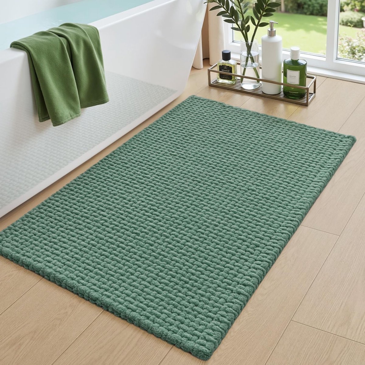 Zachte en Sneldrogende Chenille Badmat 40x60cm, Absorberend en Antislip, Ideaal voor Badkamer en Douche, Groen