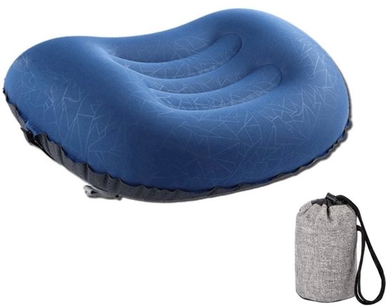 Opblaasbaar Reiskussen - Kampeer Kussen - Lichtgewicht Nekkussen - Compact Hoofdkussen met Draagtas - Donkerblauw — afbeelding 2