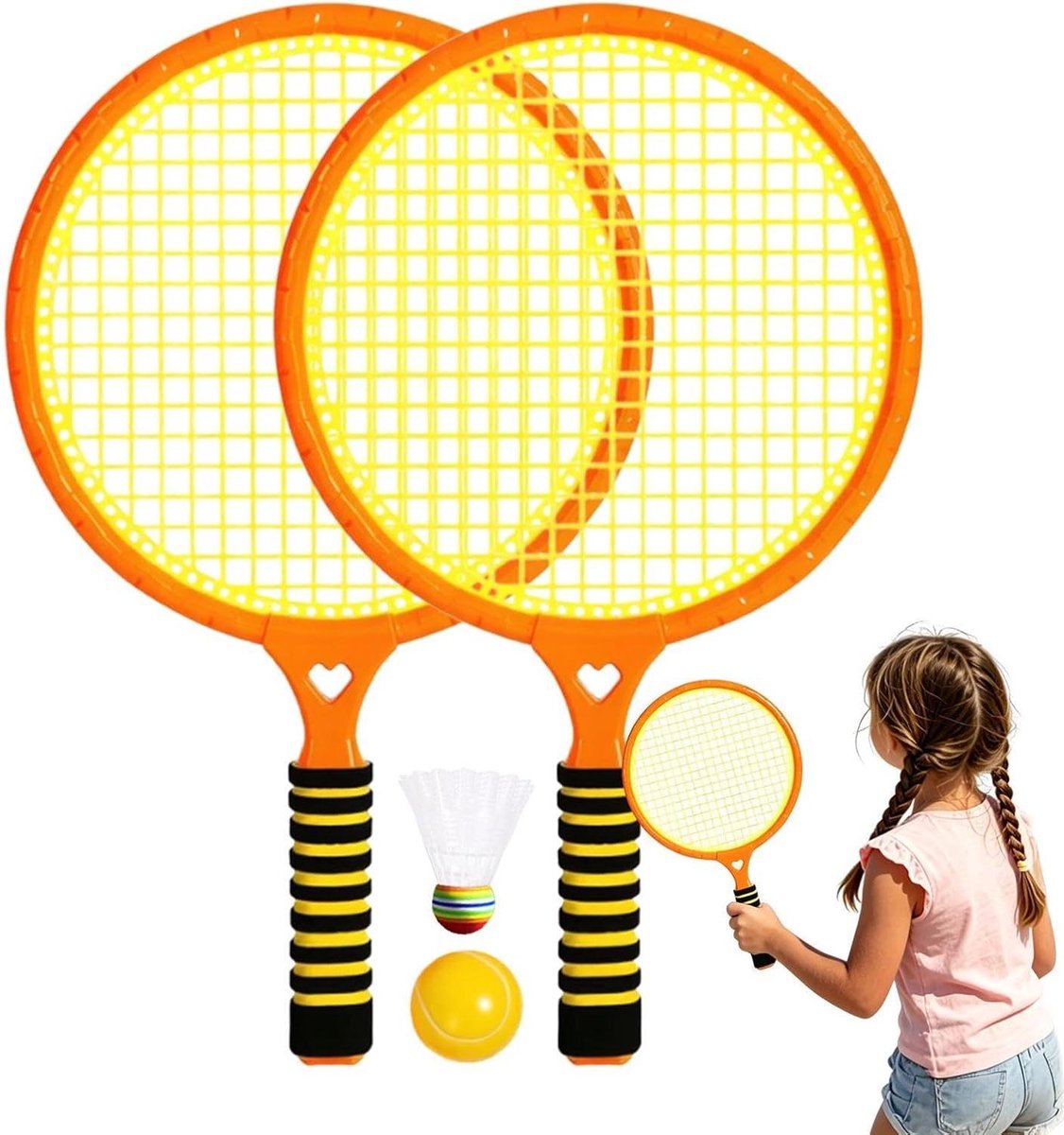 Kinderbadmintonset - Sport Tennis Speelgoed - Buiten Spelen - Veilig Spelen - 45.5 x 27 x 7 cm - Oranje