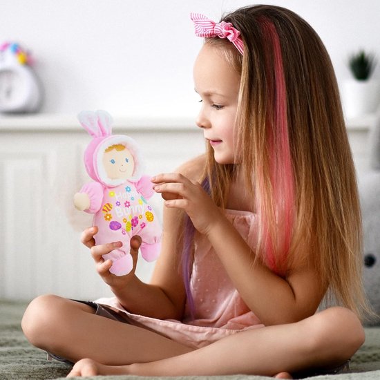 Pluche Konijn Olivia - Babypop Zacht Speelgoed - Knuffelen en Spelen - Ingebouwde Sensorische Rammelaar - 23 cm - Roze — afbeelding 2