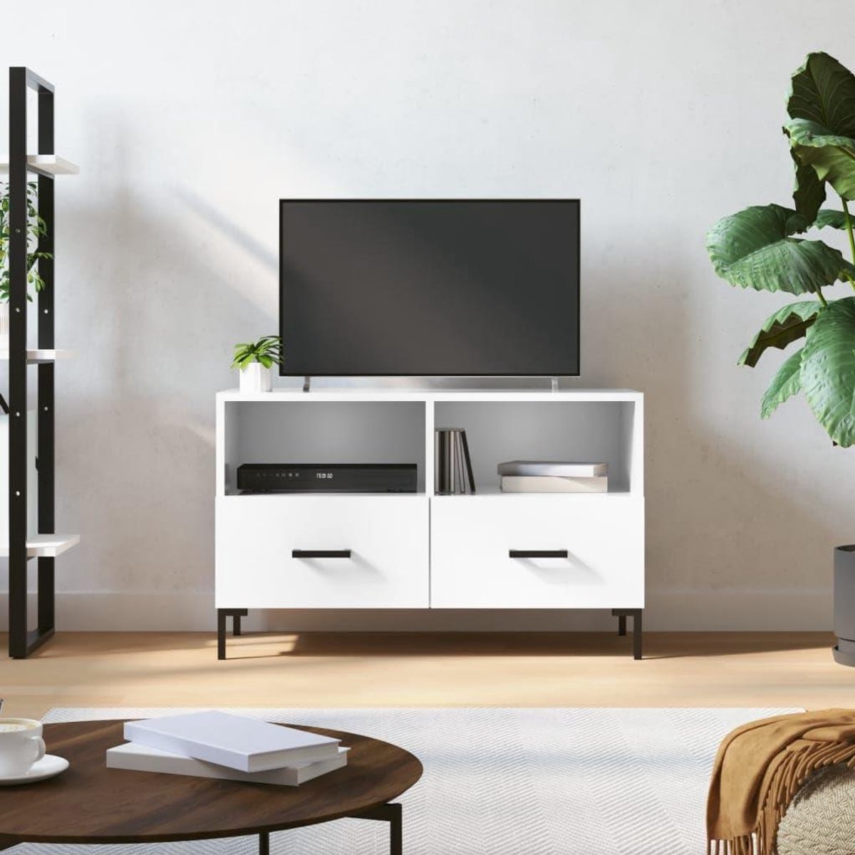TV Kast - TV Meubel Multimedia Center - Opbergen Entertainment - Gladde Afwerking - 80x36x50cm - Wit