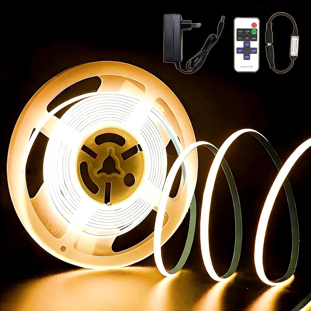 Dimbare Flexibele LED Strip 2 m Warm Wit 3000 K - Zelfklevend, Verkortbaar voor Thuisdecoratie, Keuken en Meubels met RF Afstandsbediening en Voeding