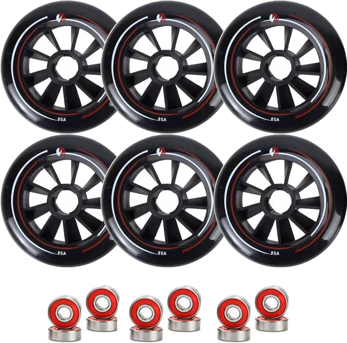 Inline Wielen Set - Skeeleronderdelen - Sportief Skaten - ABEC-9 Kogellagers - 3 Maten 85A - Wit