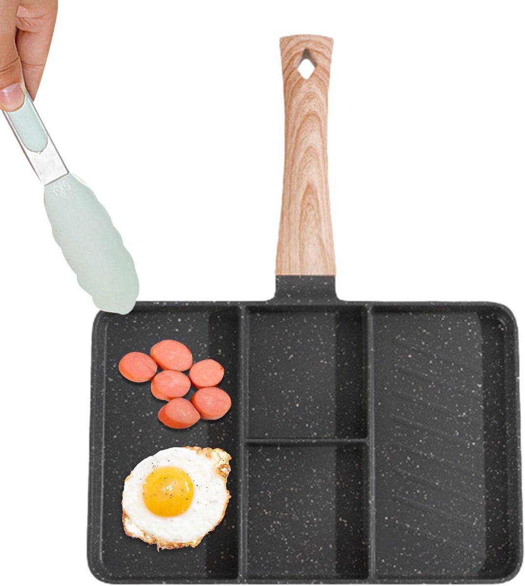 Gesegmenteerde Ontbijtpan - Mini Pannenkoekenpan - Eieren Bakken - Antiaanbaklaag - 20 cm - Zwart