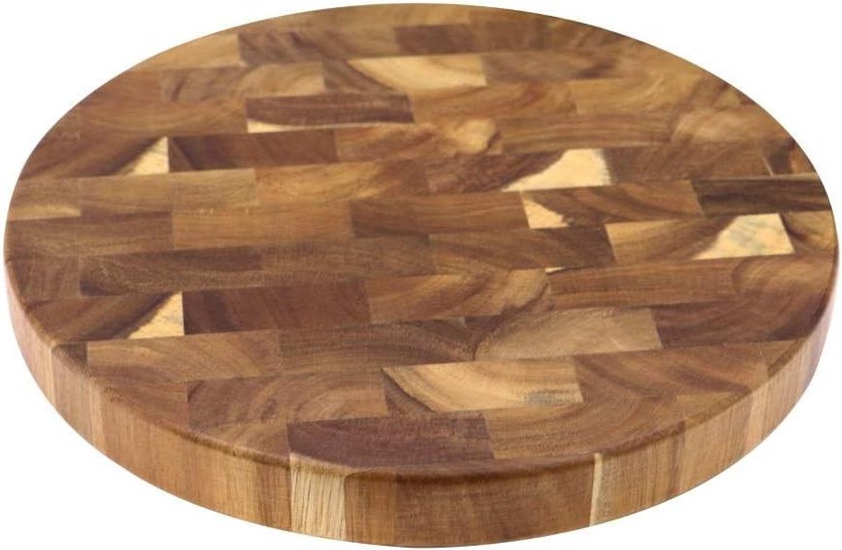 Houten Snijplank - Hakbord Acacia - Vlees Bereiden - Eindkorrel Ontwerp - 30 cm Diameter - Bruin